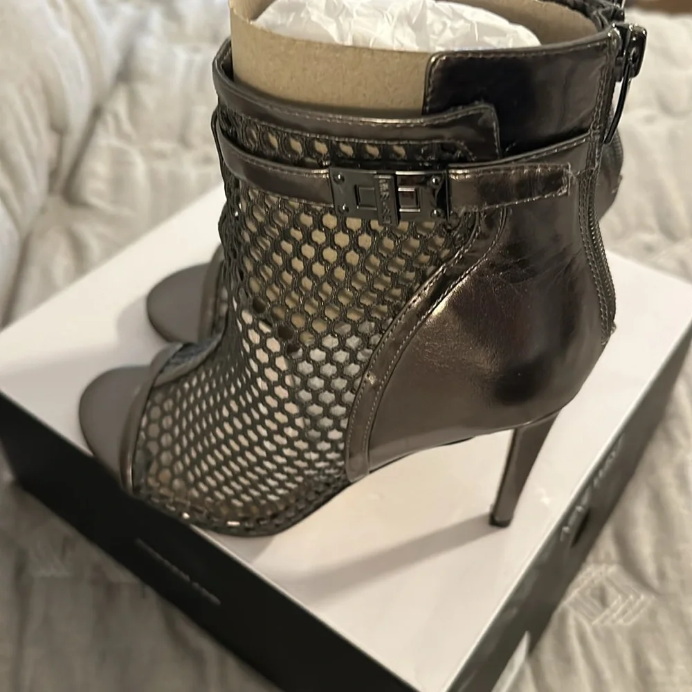 Nine West Pewter Cage Open Toe Booties - Picture 4 of 9